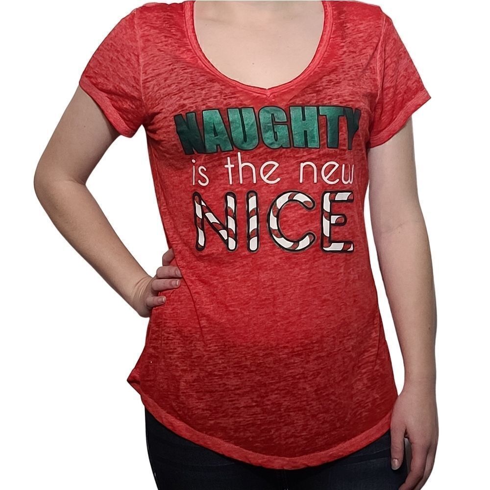 Rocker Girls red naughty nice women's tee top